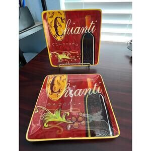 Pier 1 Cucina Chianti 8.5" Square Salad Plates Set of 2 Hand Painted Earthenware